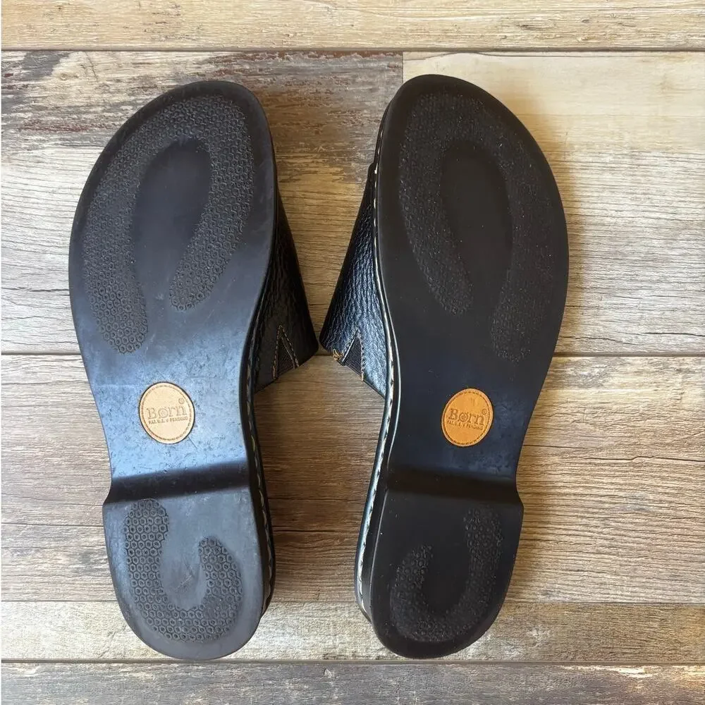 BORN Womens Black Casual Leather Slide Sandals Size 7.5 With Stitching